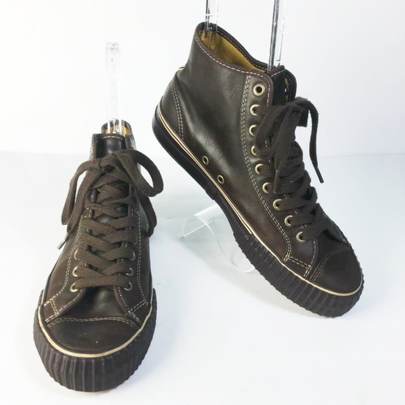 pf flyers shoes hi top leather brown sneakers poshmark pf flyers hightops